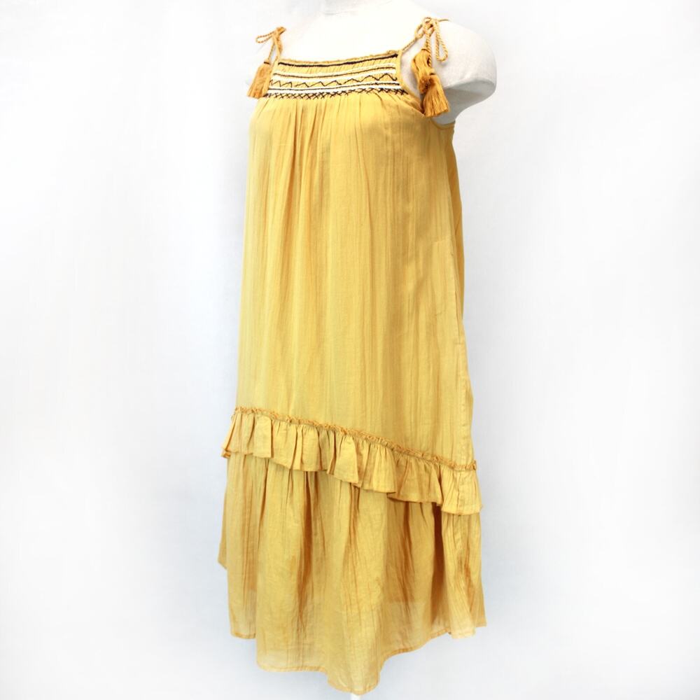 New Velvet by Graham&Spencer Boho Smocked Lined Mustard Dress w/pockets Small